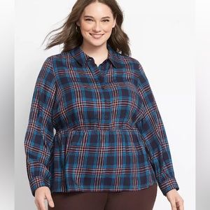 Lane Bryant No Peek Button Front Plaid
Peplum Top size 22/24